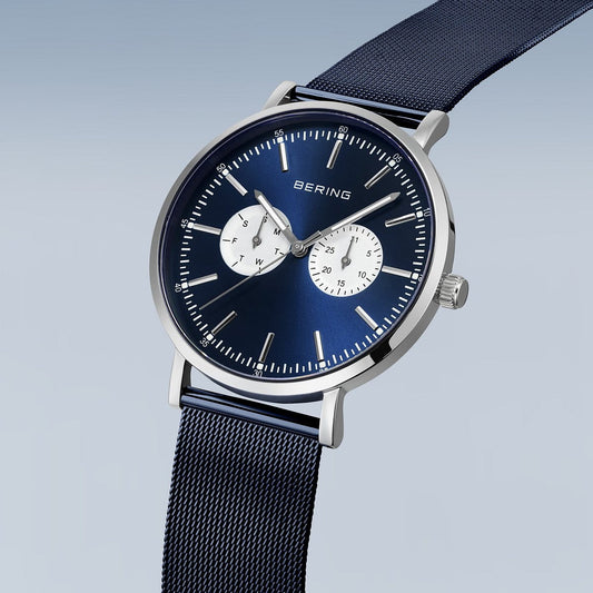 BERING Classic Brushed Silver 40mm Blue Sunray Dial Men's Watch 14240-300