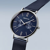 BERING Classic Polished Silver 40mm Blue Sunray Dial Men's Watch 14240-303