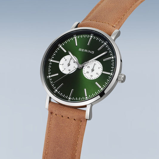 BERING Classic Brushed Silver 40mm Green Sunray Dial Men's Watch 14240-508