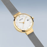 BERING Solar Polished Gold 26mm White Dial Women's Watch 14426-010