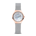 BERING Solar Polished Rose Gold 27mm White Mother of Pearl Dial Women's Watch 14427-060