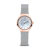 BERING Solar Polished Rose Gold 27mm White Mother of Pearl Dial Women's Watch 14427-060