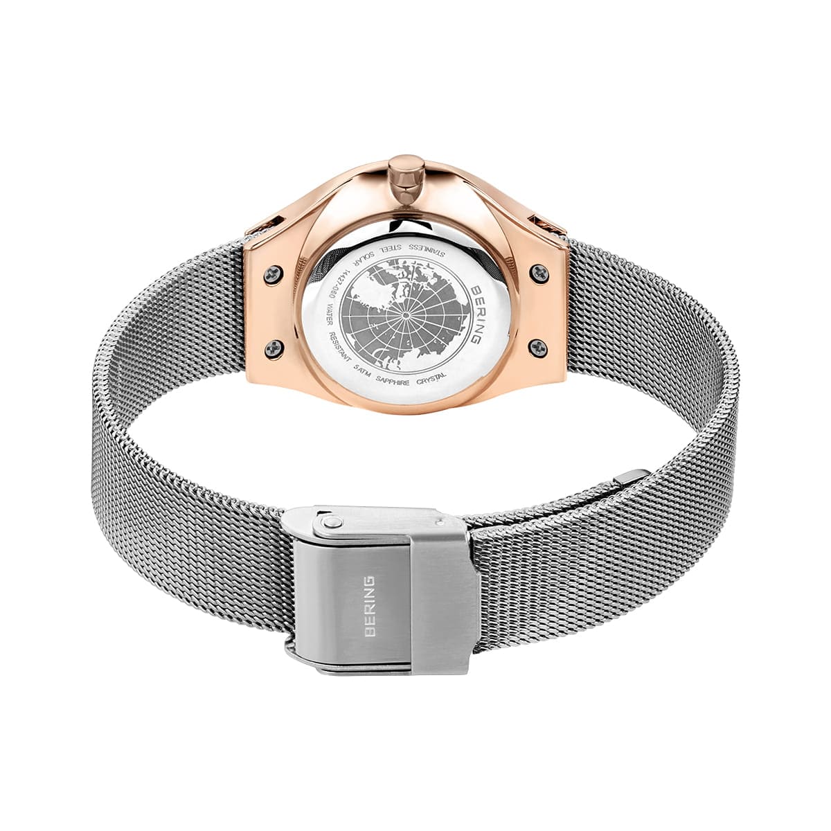 BERING Solar Polished Rose Gold 27mm White Mother of Pearl Dial Women's Watch 14427-060