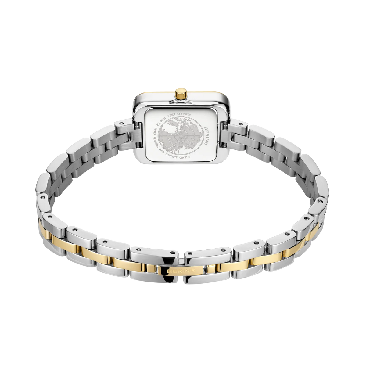 BERING Rectangular Link Watch Bicolor 20mm White Dial Women's Watch 14520-710