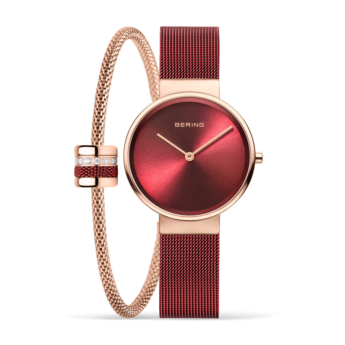 BERING Classic Polished/Brushed Rose Gold 31mm Red Sunray Women's Watch 14531-363G