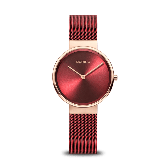 BERING Classic Polished/Brushed Rose Gold 31mm Red Sunray Women's Watch 14531-363G