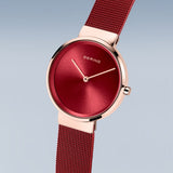 BERING Classic Polished/Brushed Rose Gold 31mm Red Sunray Women's Watch 14531-363G