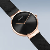 BERING Classic Polished/Brushed Rose Gold 39mm Black Dial Unisex Watch 14539-166