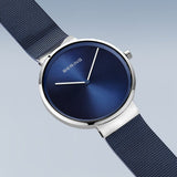 BERING Classic Polished Silver Blue 39mm Blue Sunray Dial Unisex Watch 14539-307