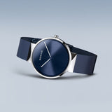 BERING Classic Polished Silver Blue 39mm Blue Sunray Dial Unisex Watch 14539-307