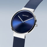 BERING Classic Polished Silver Blue 39mm Blue Sunray Dial Unisex Watch 14539-307