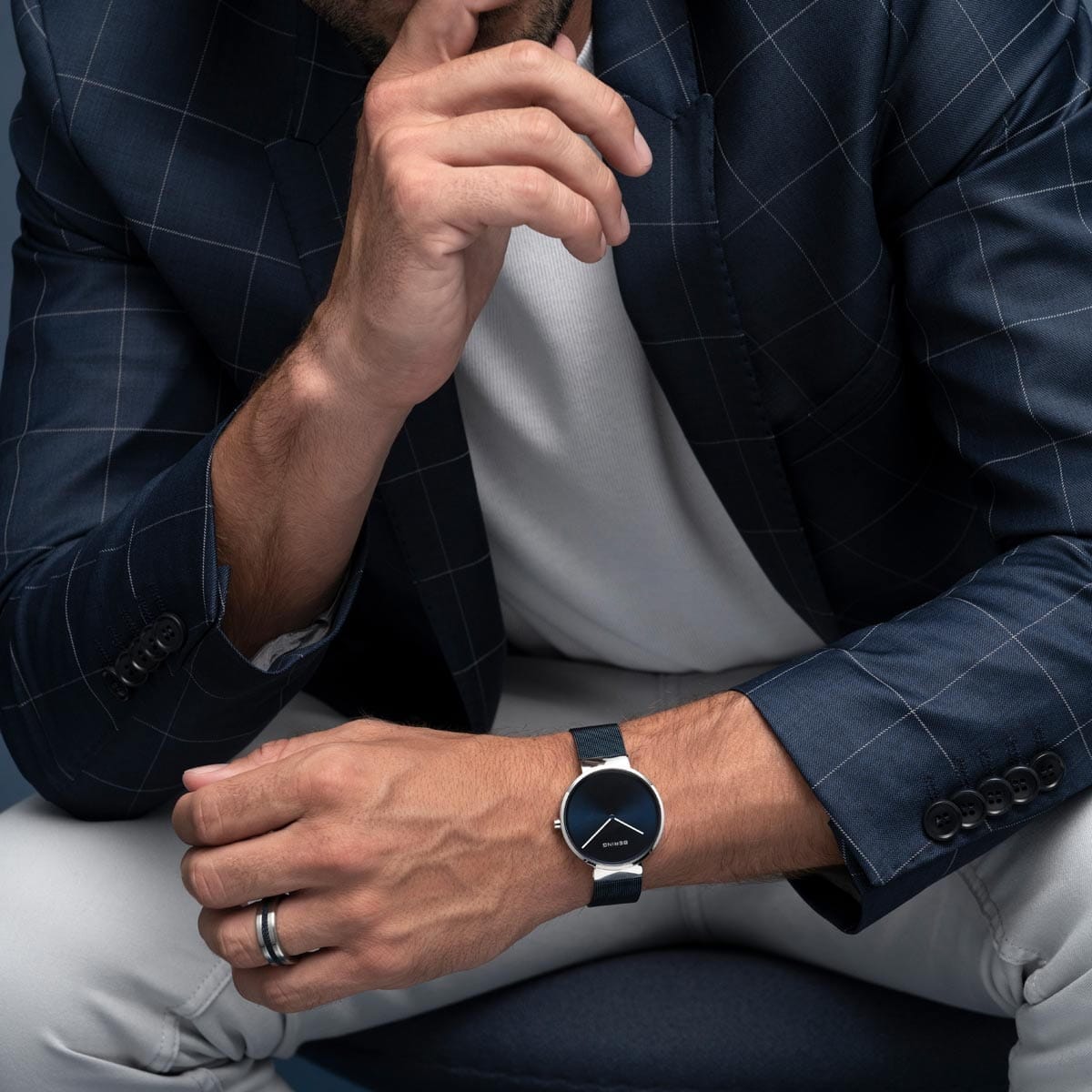 BERING Classic Polished Silver Blue 39mm Blue Sunray Dial Unisex Watch 14539-307