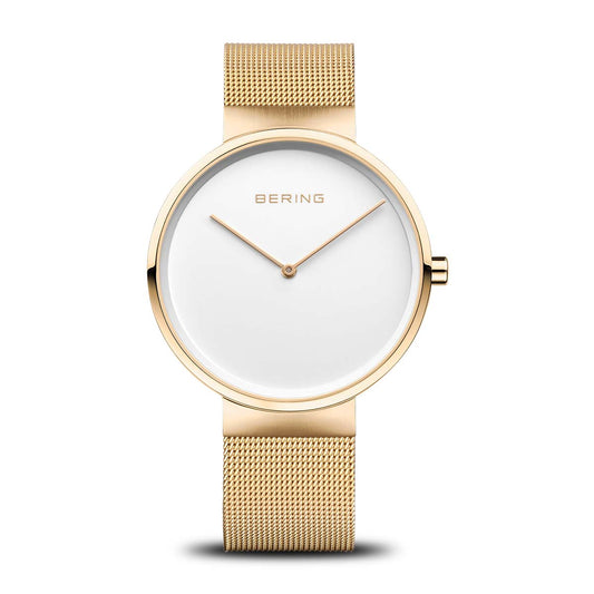 BERING Classic Polished/Brushed Gold 39mm White Dial Unisex Watch 14539-334