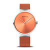 BERING Classic Polished Silver 39mm Orange Sunray Dial Unisex Watch 14539-505