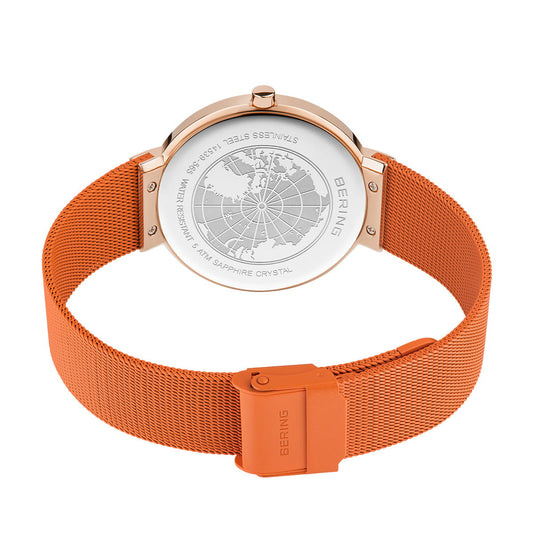 BERING Classic Polished Rose Gold 39mm Orange Sunray Dial Unisex Watch 14539-565