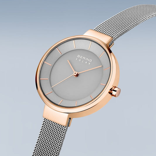 BERING Solar Polished Rose Gold 31mm Grey Dial Women's Watch 14631-369
