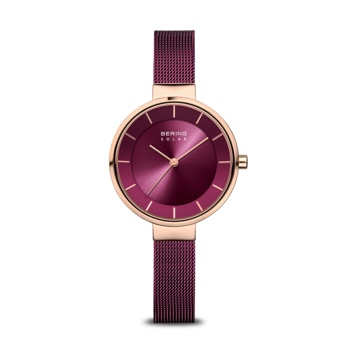 BERING Solar Polished/Brushed Rose Gold 31mm Purple Sunray Dial Women's Watch 14631-969
