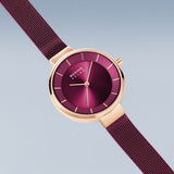 BERING Solar Polished/Brushed Rose Gold 31mm Purple Sunray Dial Women's Watch 14631-969