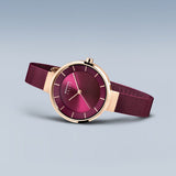 BERING Solar Polished/Brushed Rose Gold 31mm Purple Sunray Dial Women's Watch 14631-969