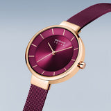 BERING Solar Polished/Brushed Rose Gold 31mm Purple Sunray Dial Women's Watch 14631-969