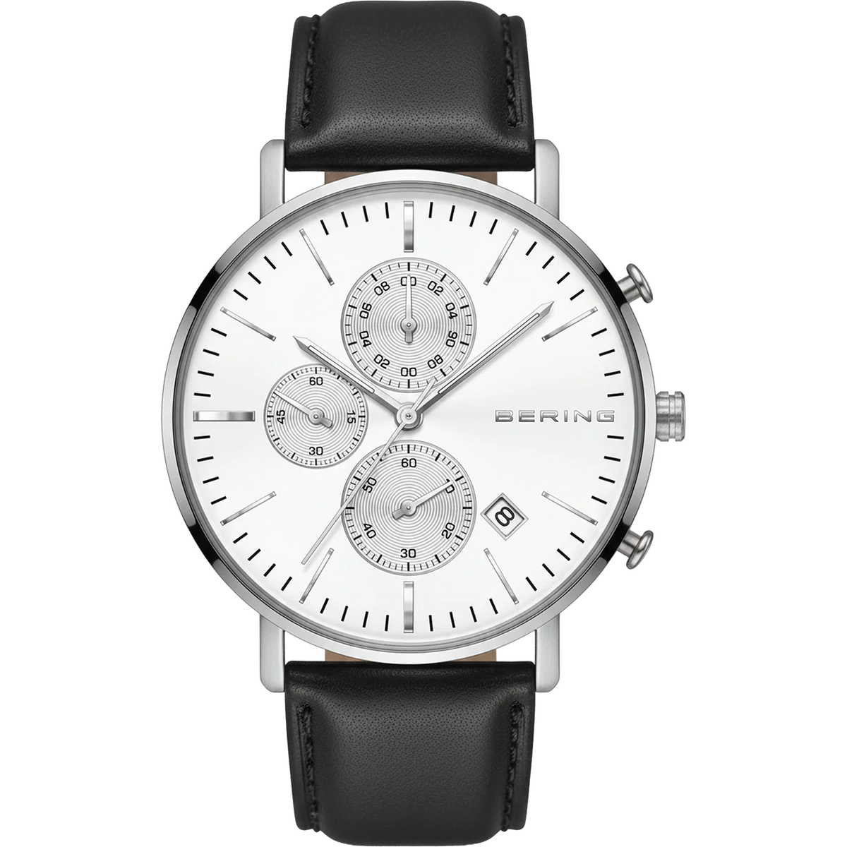 BERING Chronograph Date Leather Watch White 40mm White Dial Men's Watch 14940-404