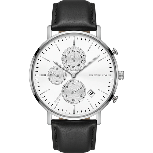 BERING Chronograph Date Leather Watch White 40mm White Dial Men's Watch 14940-404