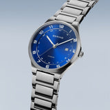 BERING Titanium Brushed Silver 40mm Blue Sunray Dial Men's Watch 15139-707