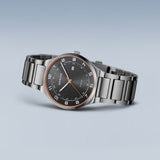 BERING Titanium Polished Silver 40mm Black Sunray Dial Men's Watch 15139-709