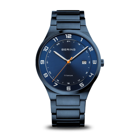 BERING Titanium Brushed Blue 40mm Blue Sunray Dial Men's Watch 15139-797