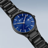 BERING Solar Brushed Black 39mm Blue Dial Men's Watch 15239-727