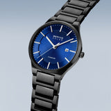 BERING Solar Brushed Black 39mm Blue Dial Men's Watch 15239-727