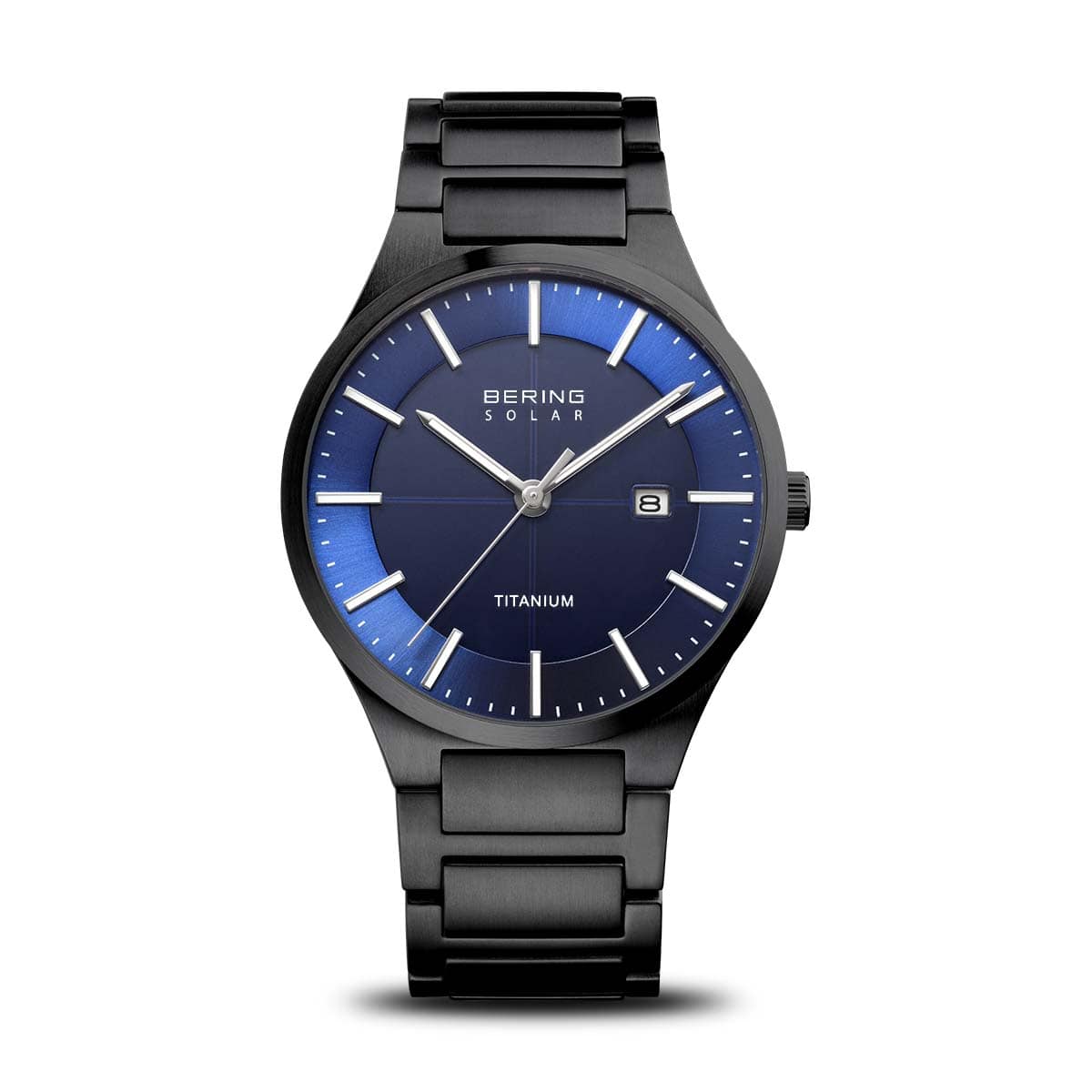 BERING Solar Brushed Black 39mm Blue Dial Men's Watch 15239-727