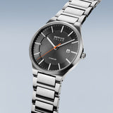 BERING Solar Brushed Silver 39mm Grey Dial Men's Watch 15239-779