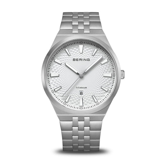 BERING Titanium Brushed Grey 41mm White Dial Men's Watch 16141-704