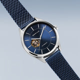 BERING Automatic Polished/Brushed Silver 43mm Blue Sunray Men's Watch 16743-307
