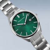 BERING Ultra Slim Polished/Brushed Silver 40mm Green Sunray Dial Men's Watch 17240-708