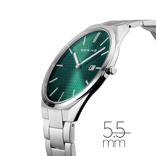 BERING Ultra Slim Polished/Brushed Silver 40mm Green Sunray Dial Men's Watch 17240-708