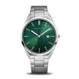 BERING Ultra Slim Polished/Brushed Silver 40mm Green Sunray Dial Men's Watch 17240-708