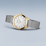 BERING Solar Polished Gold 35mm White Sunray Dial Women's Watch 17331-010