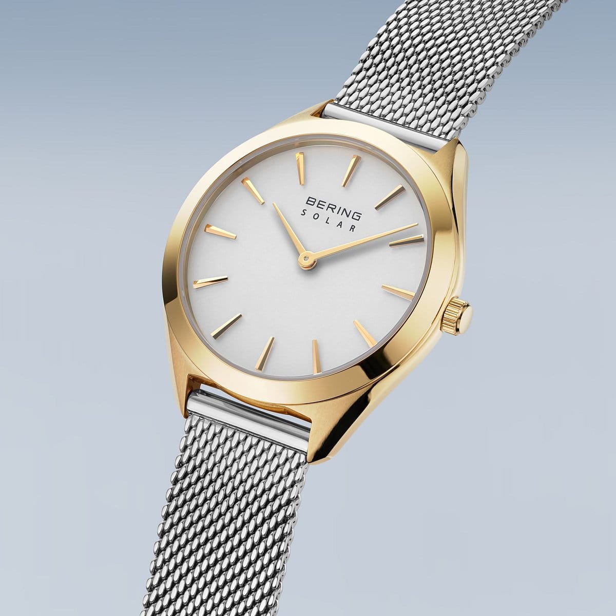 BERING Solar Polished Gold 35mm White Sunray Dial Women's Watch 17331-010