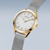 BERING Solar Polished Gold 35mm White Sunray Dial Women's Watch 17331-010