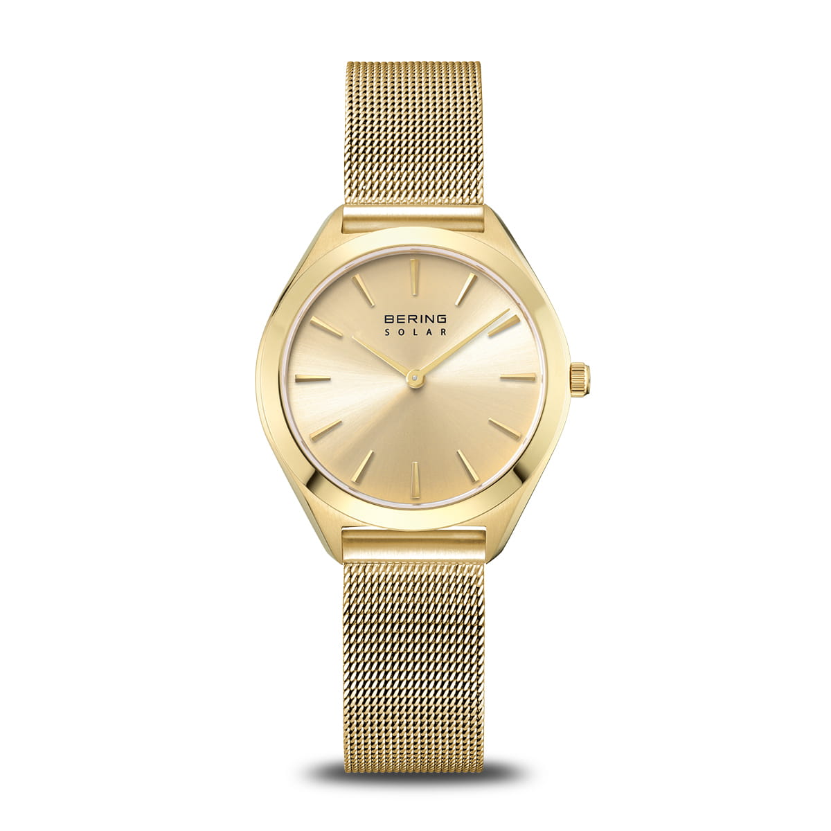 BERING Solar Polished Gold 35mm Gold Sunray Dial Women's Watch 17331-333