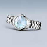 BERING Solar Polished Silver 31mm Blue Mother of Pearl Dial Women's Watch 17331-707