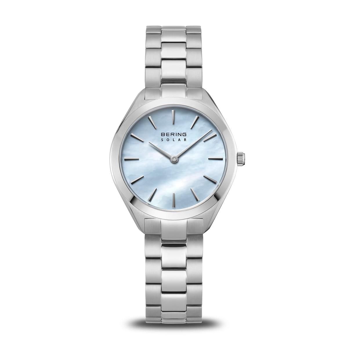 BERING Solar Polished Silver 31mm Blue Mother of Pearl Dial Women's Watch 17331-707