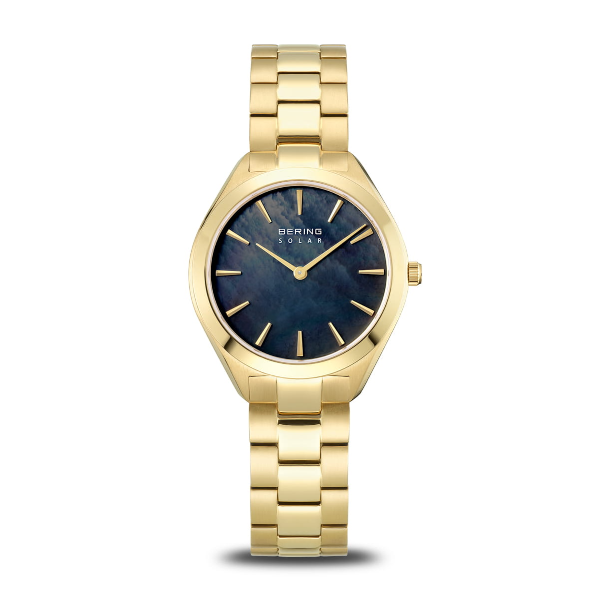 BERING Solar Polished Gold 31mm Deep Blue Mother of Pearl Dial Women's Watch 17331-732