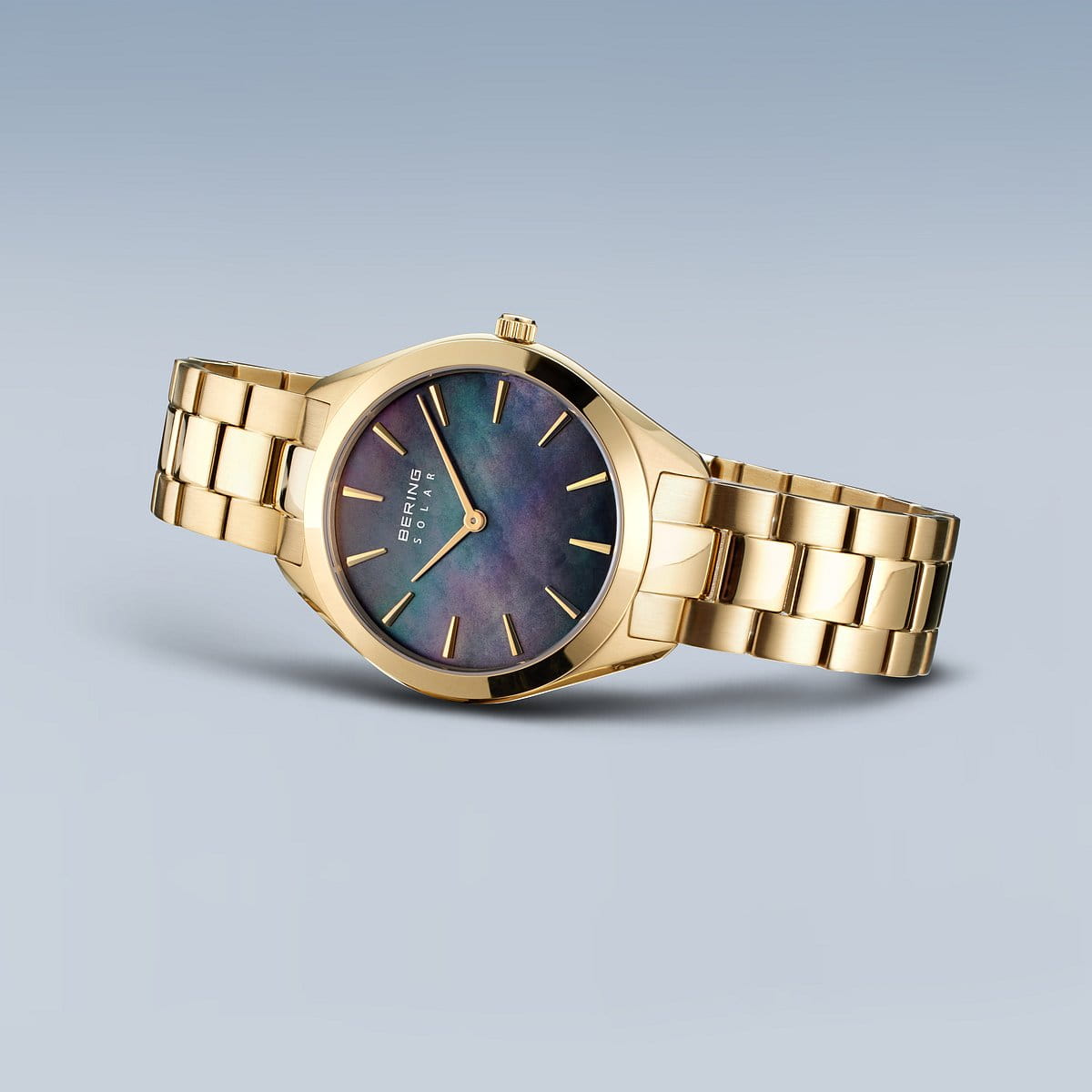 BERING Solar Polished Gold 31mm Deep Blue Mother of Pearl Dial Women's Watch 17331-732