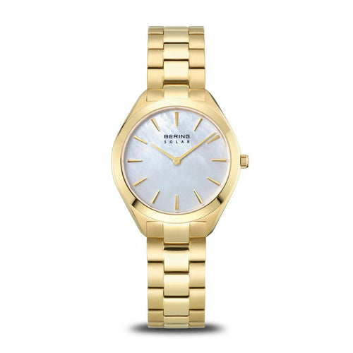 BERING Solar Polished Gold 31mm Mother of Pearl Dial Women's Watch 17331-734