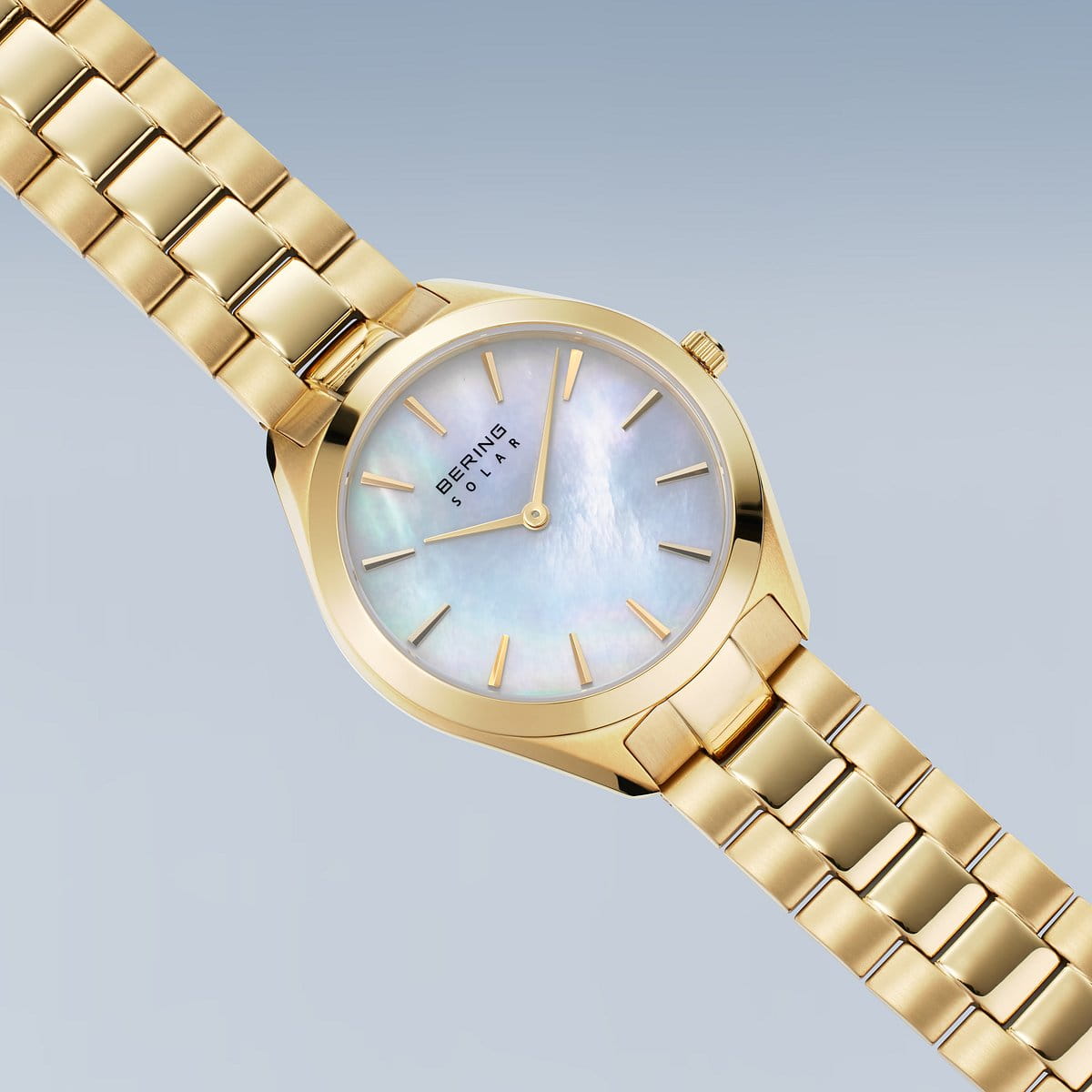 BERING Solar Polished Gold 31mm Mother of Pearl Dial Women's Watch 17331-734
