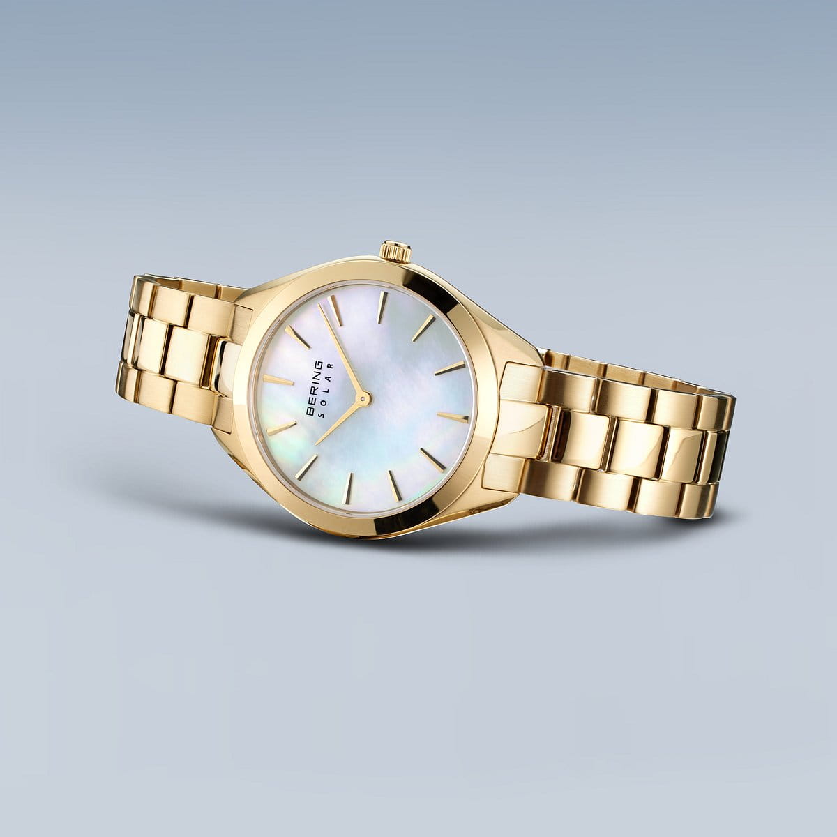 BERING Solar Polished Gold 31mm Mother of Pearl Dial Women's Watch 17331-734