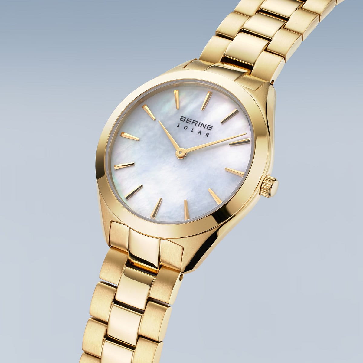 BERING Solar Polished Gold 31mm Mother of Pearl Dial Women's Watch 17331-734